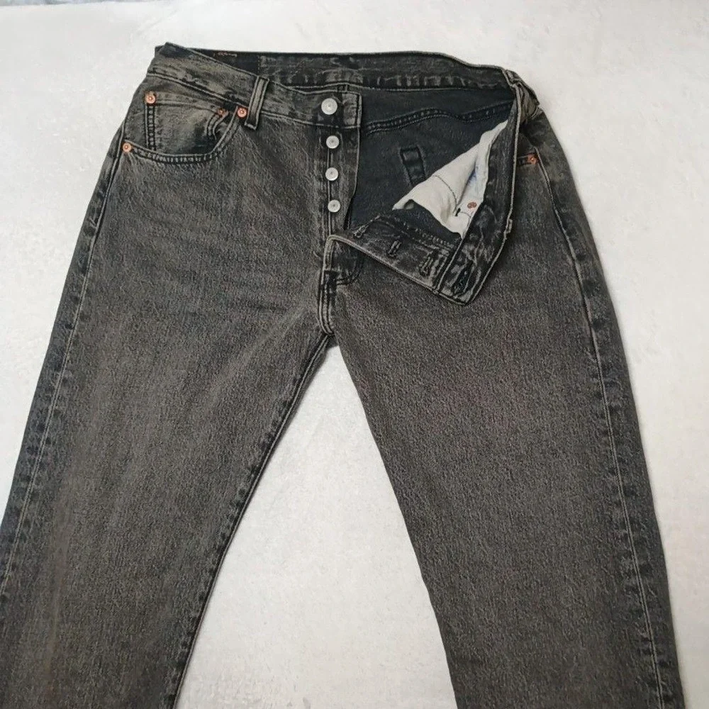 Levis 501 93 Jeans Mens 32x34 Gray Straight Acid Wash Classic Denim Button Fly
